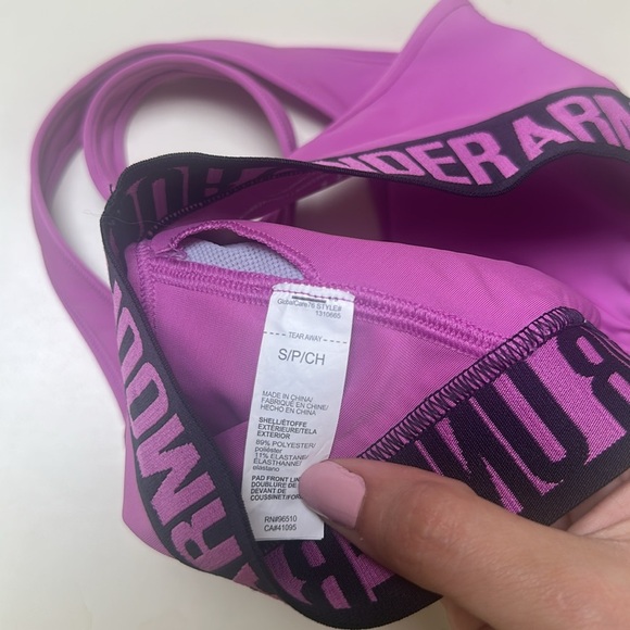 ❤️ 🆕 UNDER ARMOUR MAUVE SIZE XS COMPRESSION SPORTS BRA, CROSSED BACK STRAPS - Picture 4 of 4